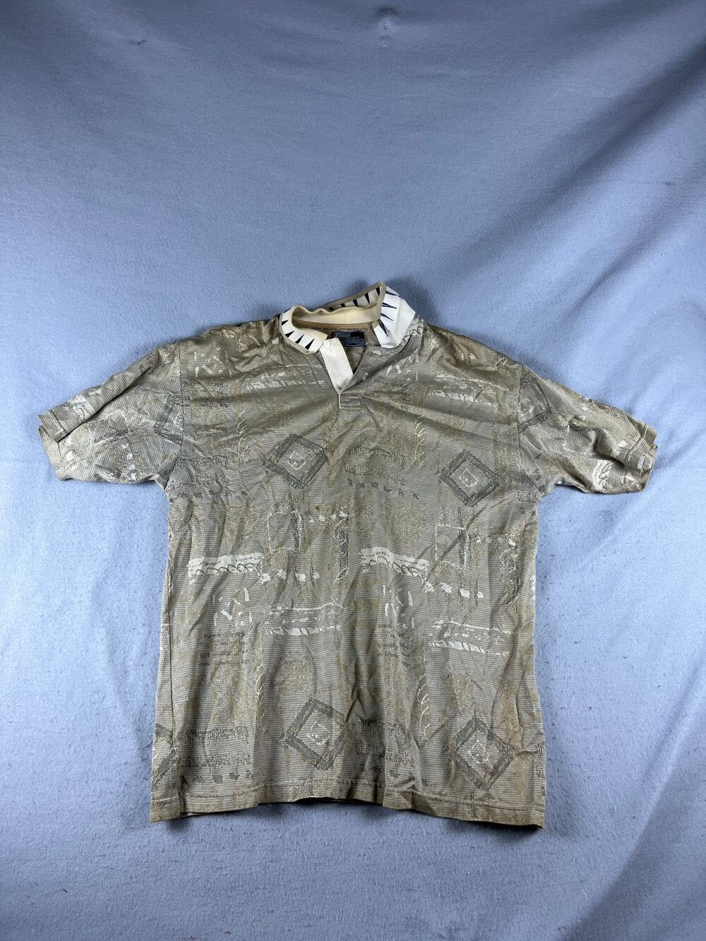 Vintage Polo Ralph Lauren Polo Shirt Men S Beige Geometric Abstract Knit Classic